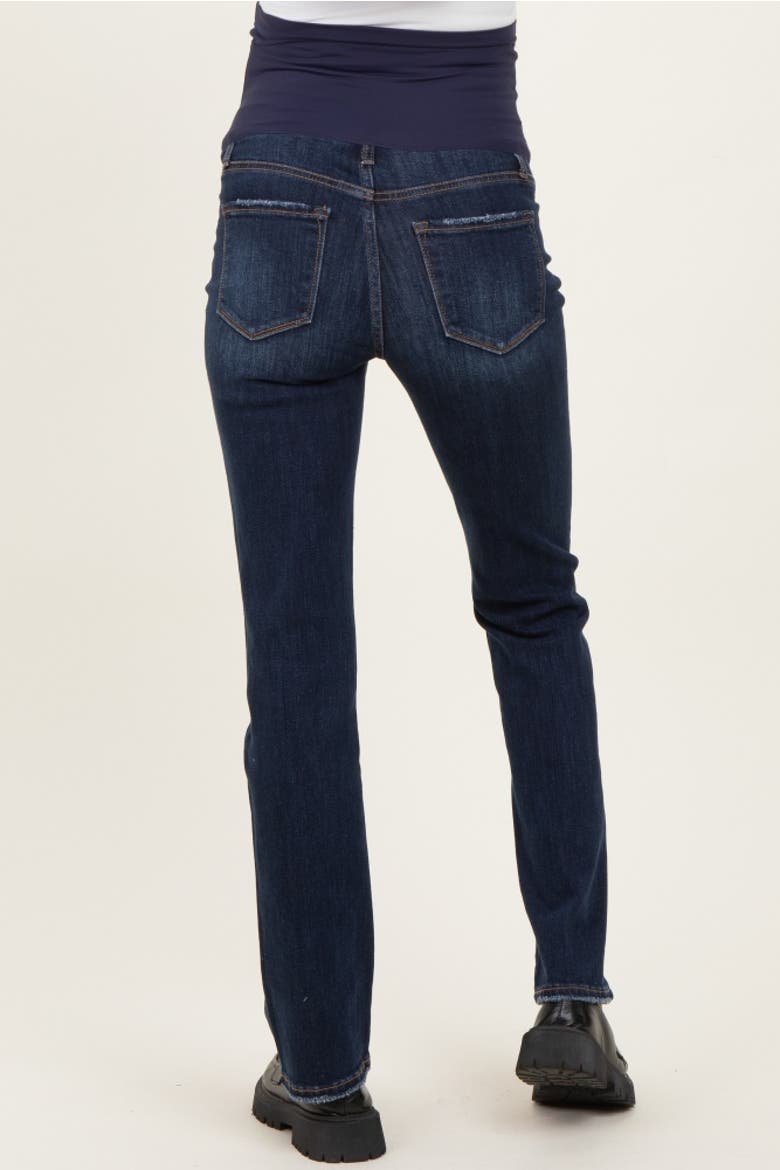 Distressed Hem Slim Straight Leg Maternity Jeans, Alternate, color, Navy Blue