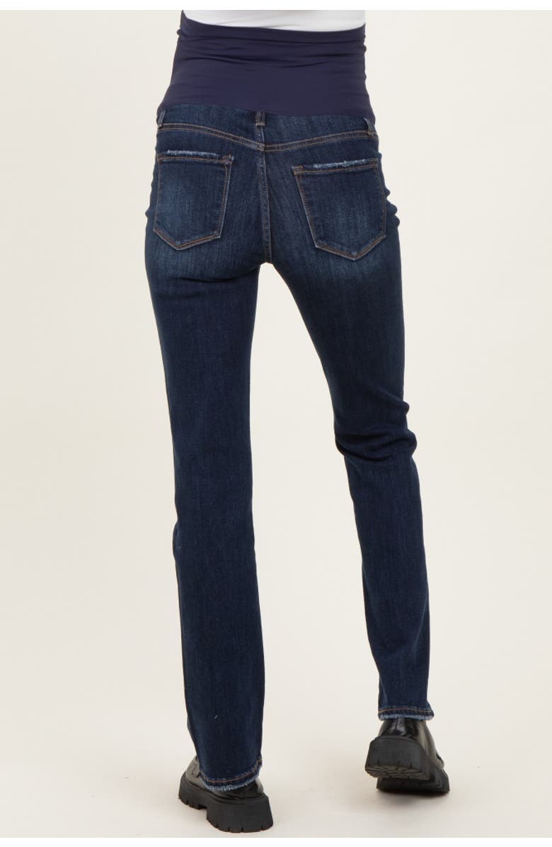 PinkBlush Distressed Hem Slim Straight Leg Maternity Jeans, Alternate, color, Navy Blue