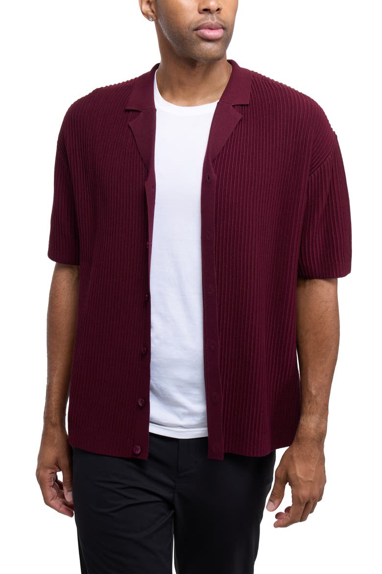 Ribbed Knit Camp Shirt, Alternate, color, BURGUNDY