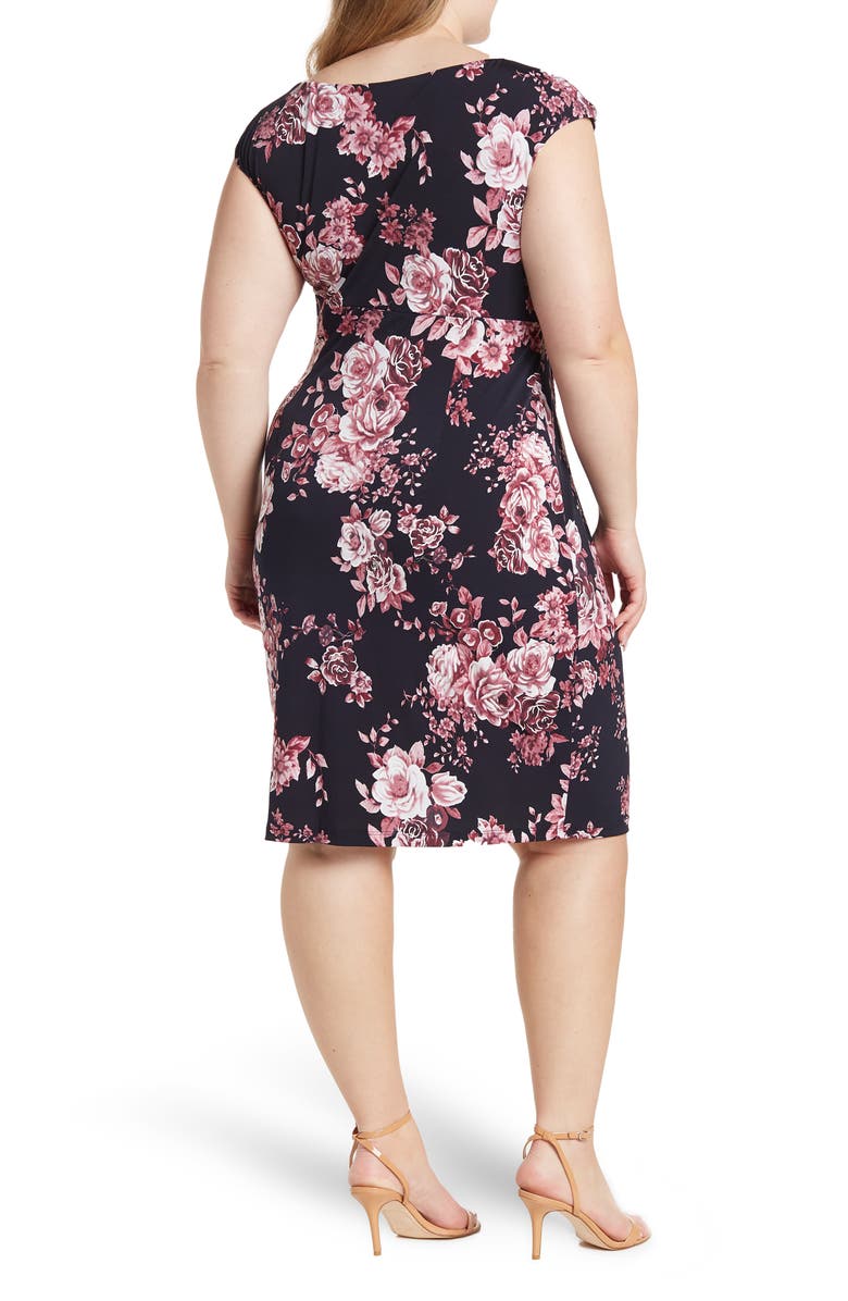 Connected Apparel Cap Sleeve Mock Wrap Dress, Alternate, color, 