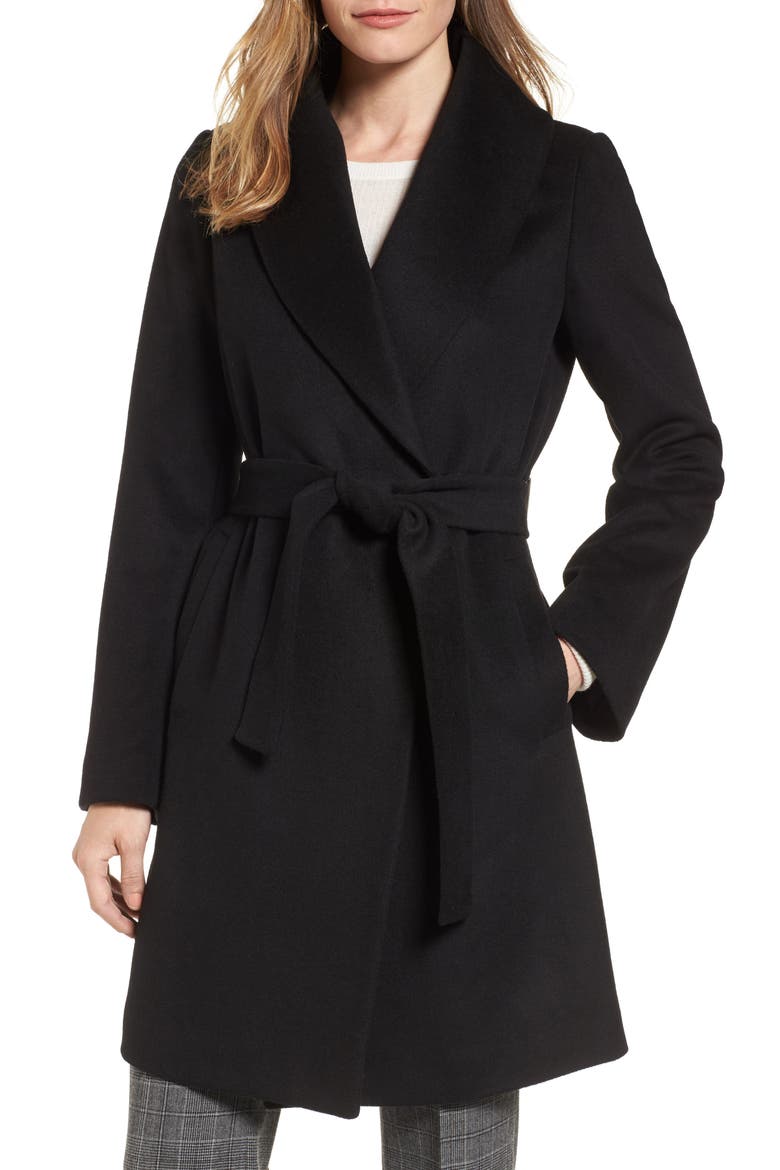Gabrielle Wool Blend Long Wrap Coat, Main, color, BLACK