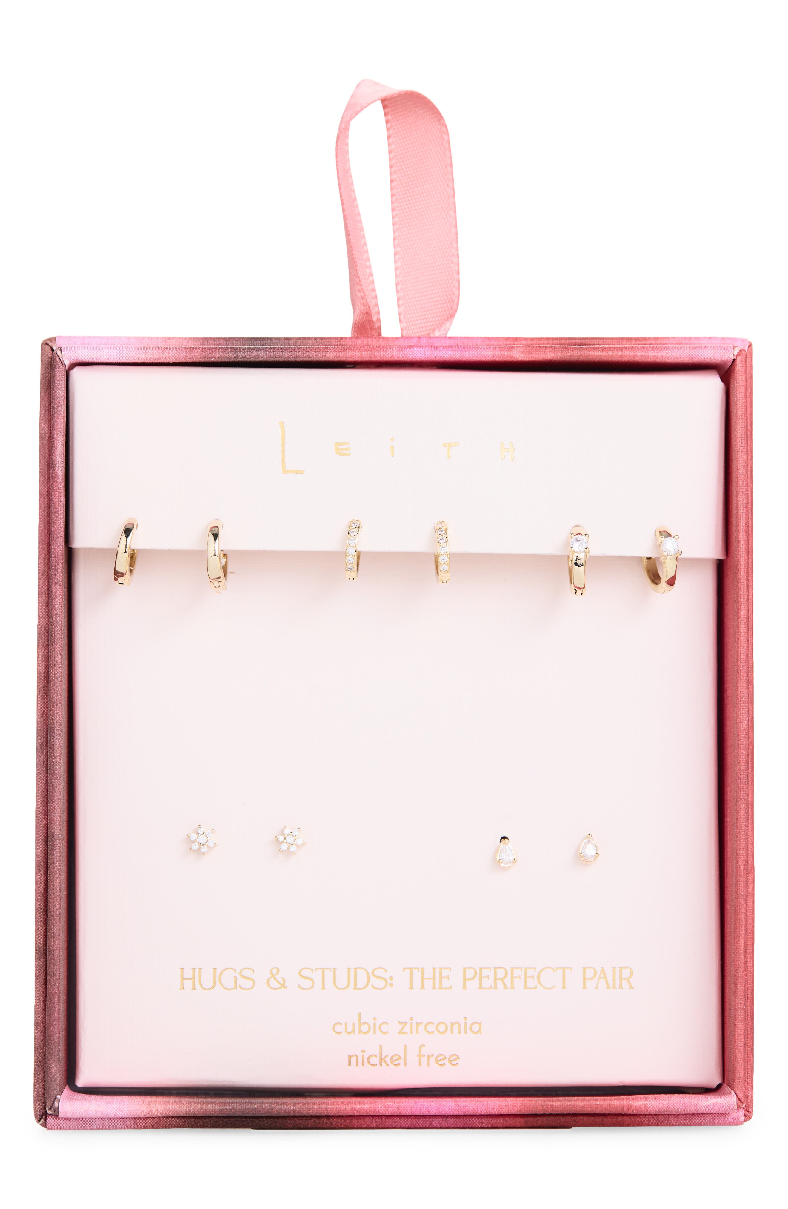 Leith Set of 5 Cubic Zirconia Stud & Huggie Hoop Earrings