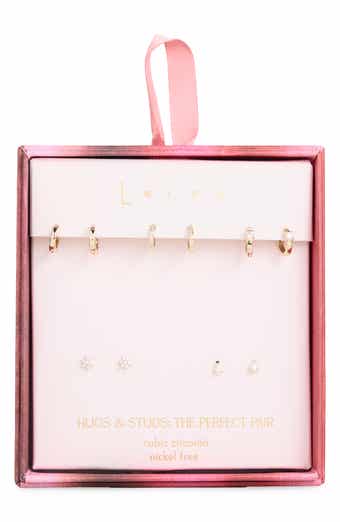 Set of 5 Cubic Zirconia Stud & Huggie Hoop Earrings