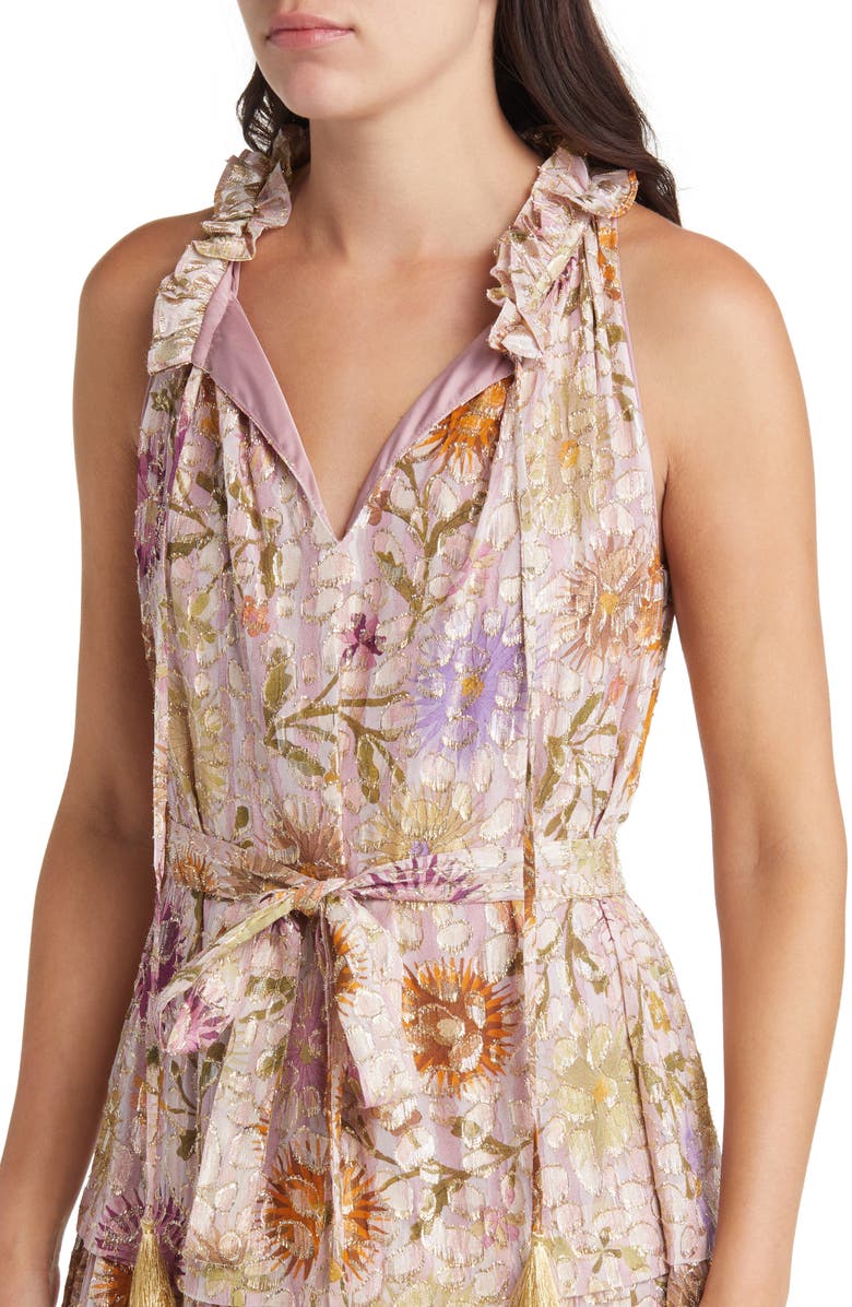 KOBI HALPERIN Rosalie Metallic Floral Tiered Dress, Alternate, color,