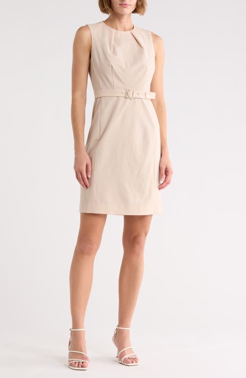 Pleat Neck Virgin Wool Blend Dress