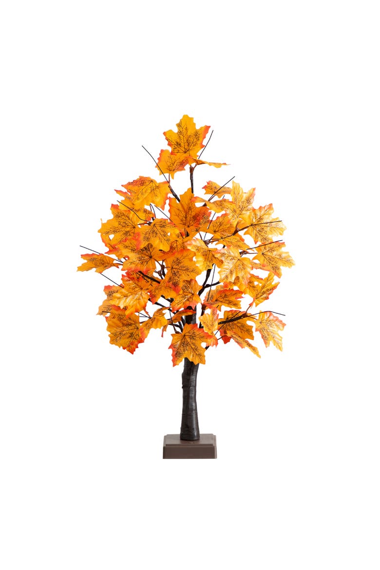 2-ft Pre-Lit Autumn Maple Artificial Fall Tree with 24 Warm White LED Lights and Detachable Base, Main, color, Orange