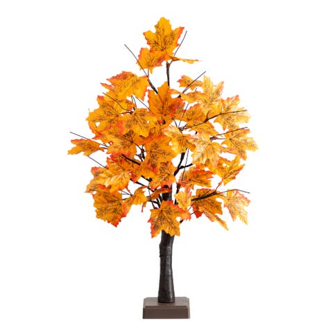 2-ft Pre-Lit Autumn Maple Artificial Fall Tree with 24 Warm White LED Lights and Detachable Base