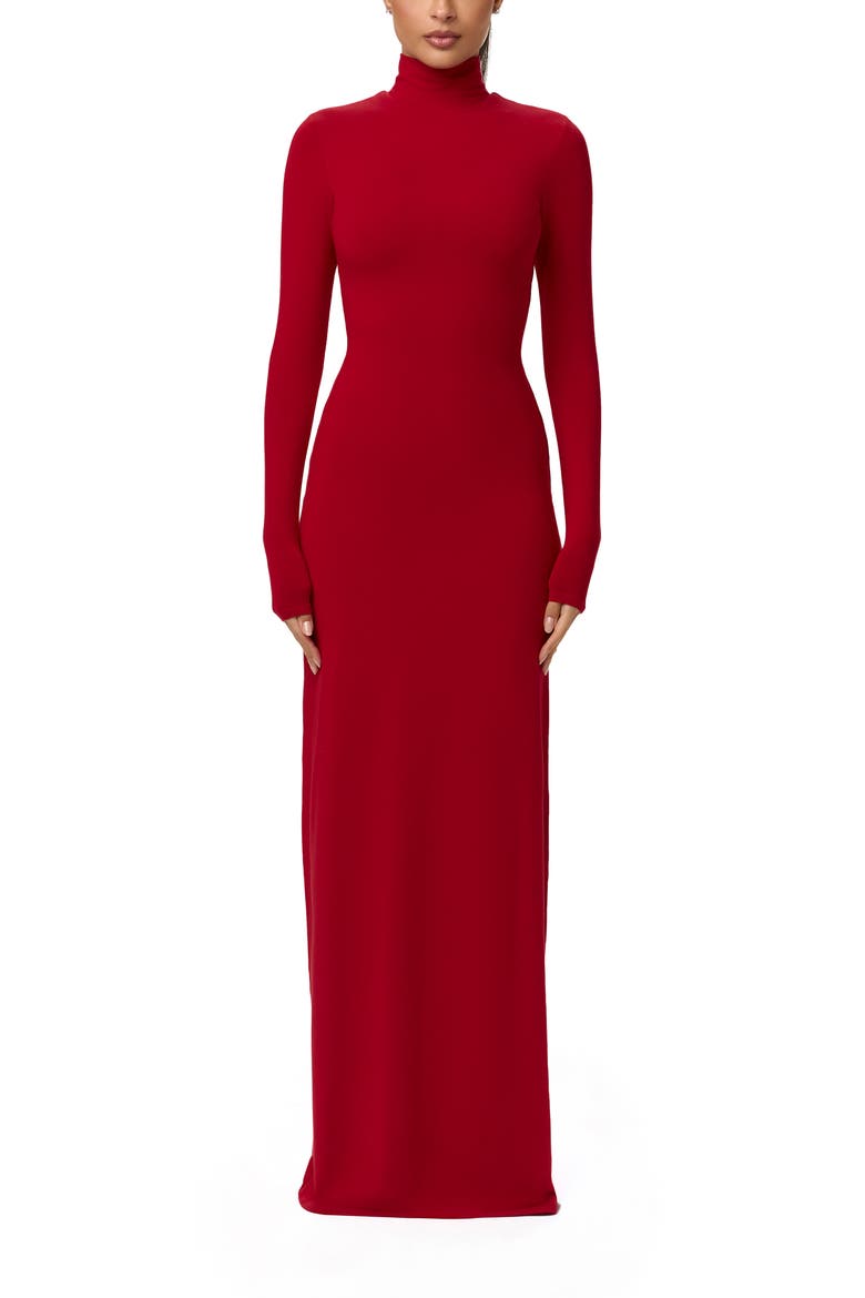 Butter Turtleneck Long Sleeve Maxi Dress, Main, color, RUBY RED