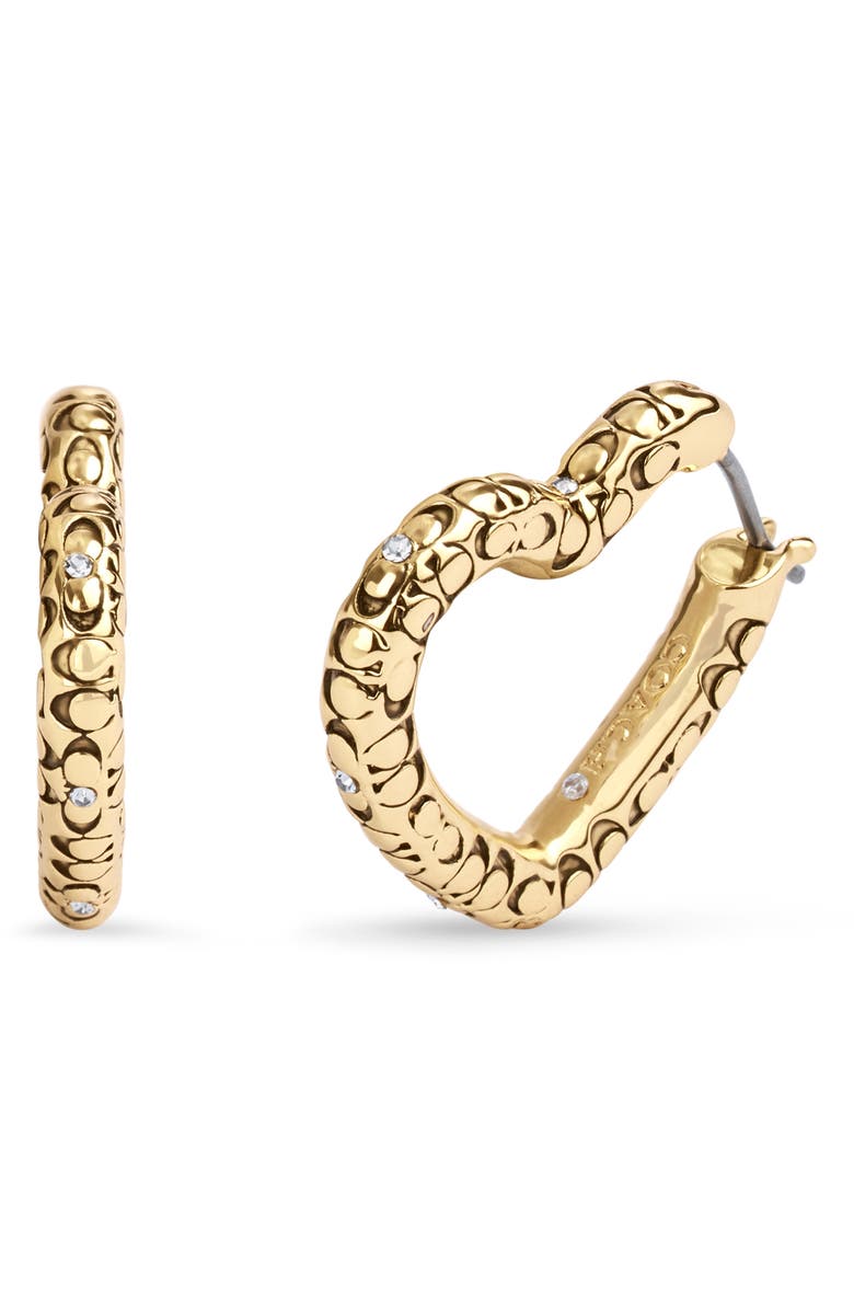 COACH Quilted C Crystal Heart Hoop Earrings, Main, color, 