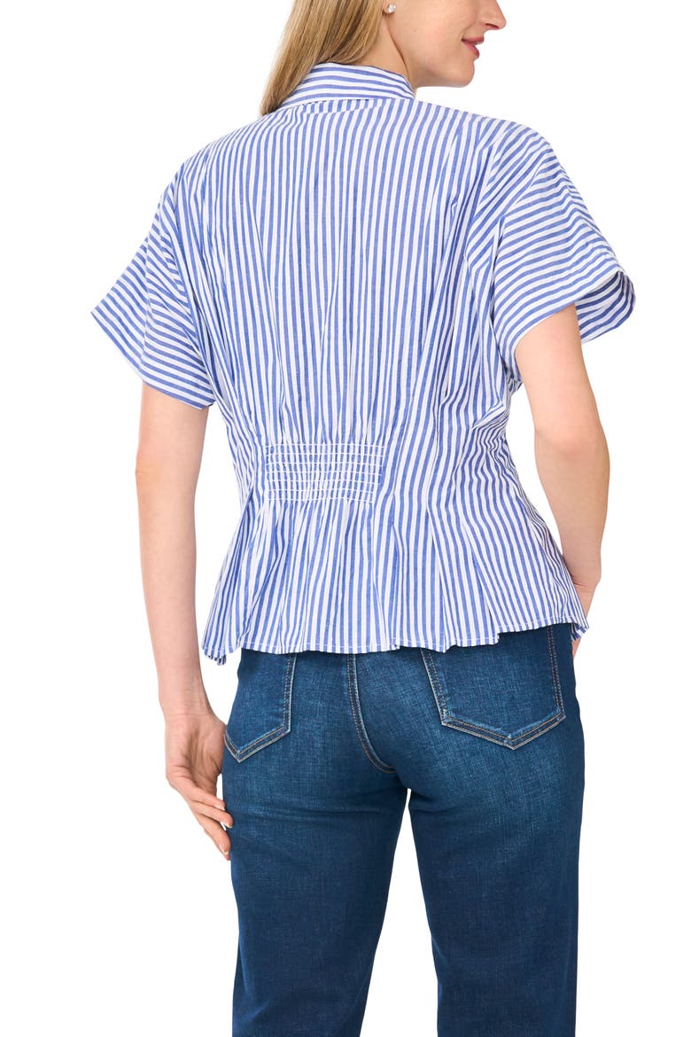 Stripe Short Sleeve Pleated Button-Up Shirt, Alternate, color, BLUE MULTI