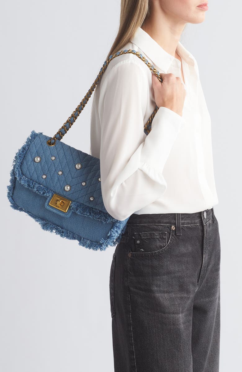 KARL LAGERFELD PARIS Medium Agyness Quilted Denim Convertible Shoulder Bag, Alternate, color,