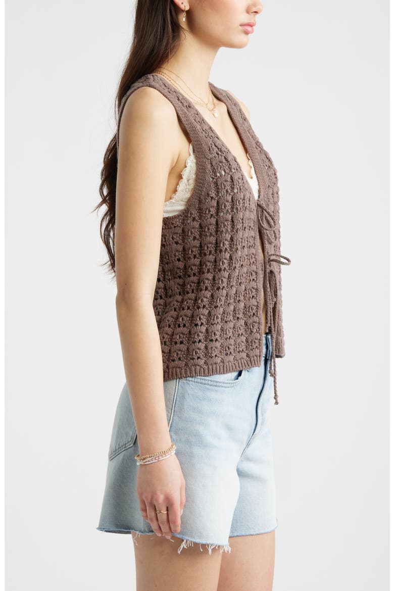 Tie Front Cotton Sweater Vest, Alternate, color, BROWN QUARTZ