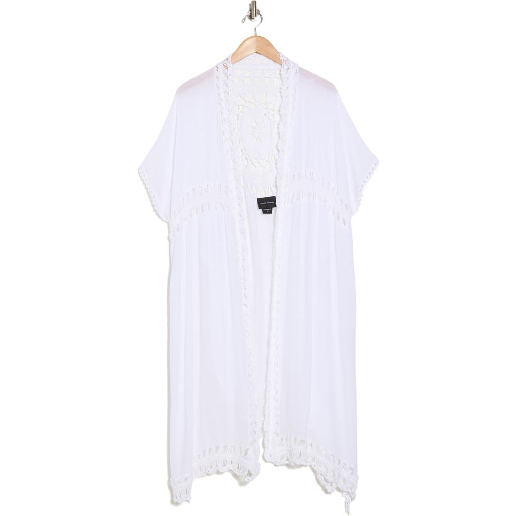 Forgotten Grace Open Work Knit Duster In White