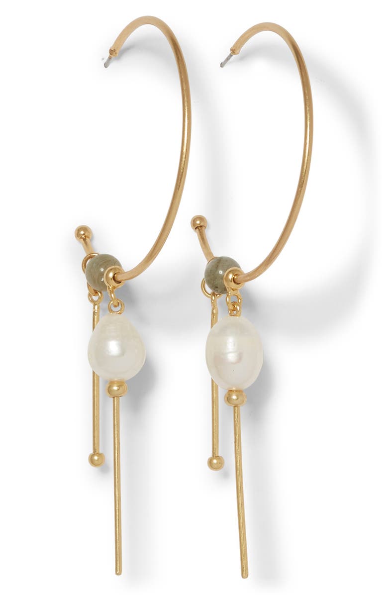 Sole Society Charm Hoop Freshwater Pearl Earrings, Main, color, 