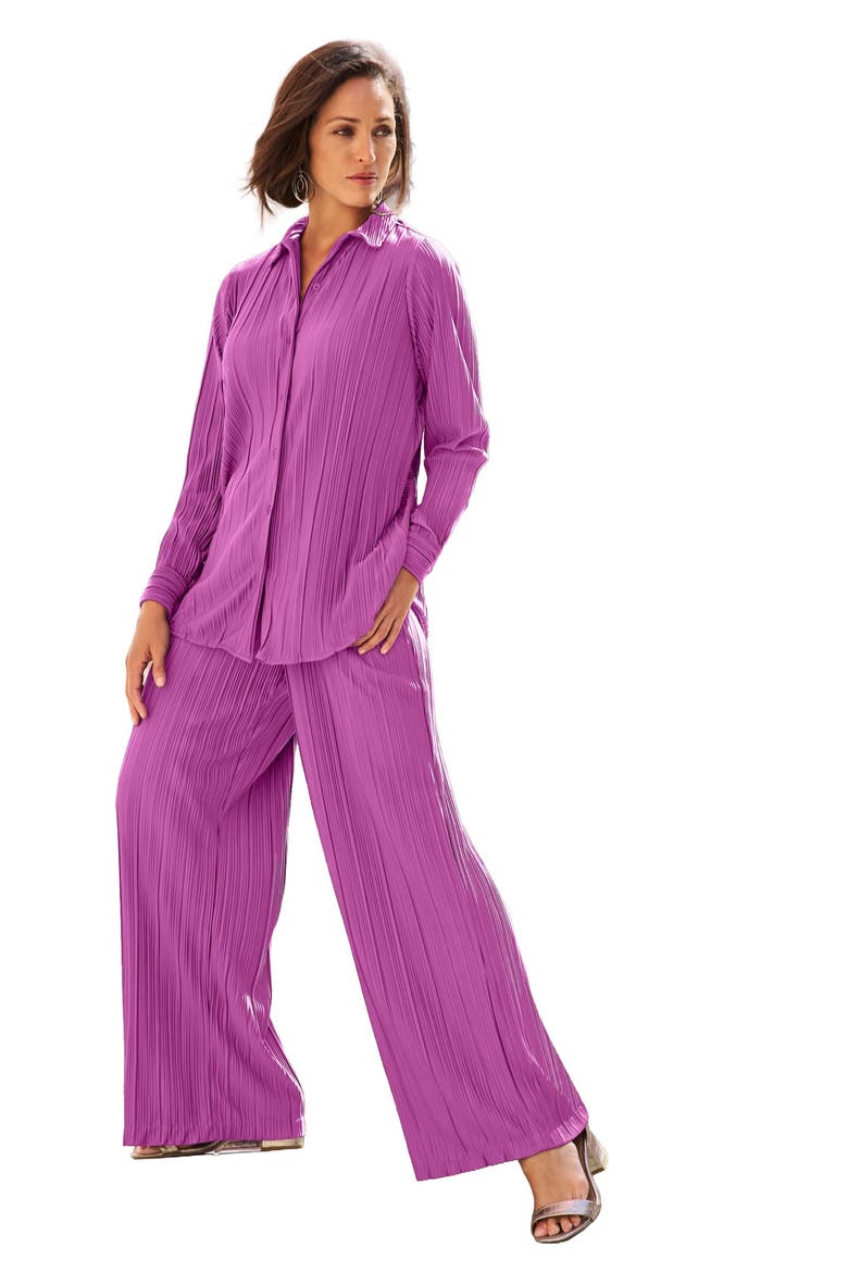Plisse Wide Leg Trouser, Alternate, color, DEEP ORCHID