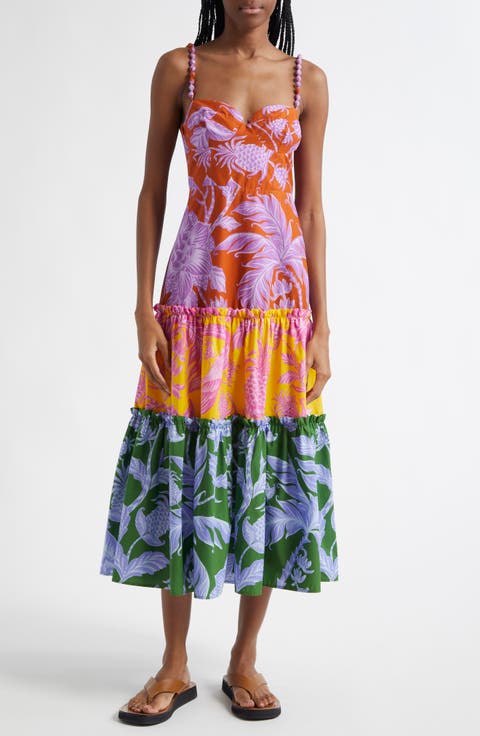 Tropical Swing Mix Cotton Midi Dress