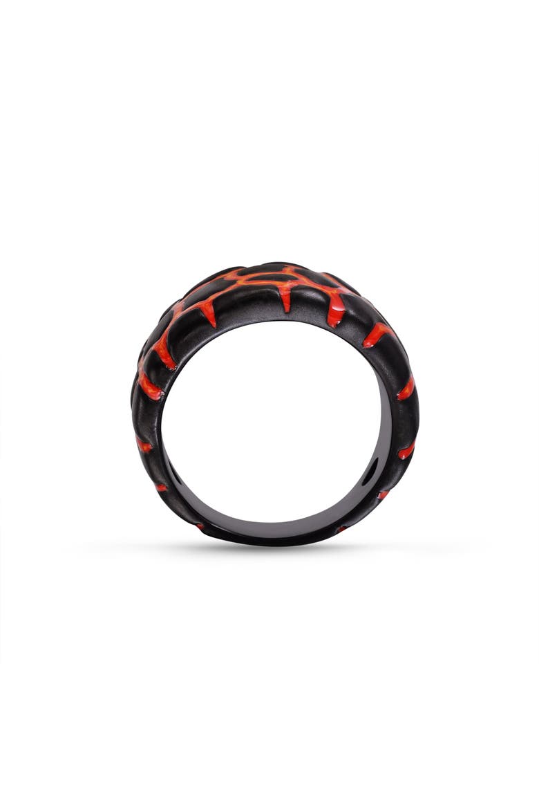 Earth Fire Textured Silver & Enamel Band Men Ring, Alternate, color, Silver