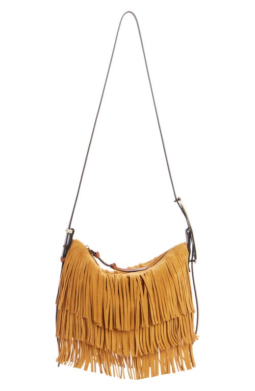 Isabel Marant Mini Leyden Fringe Suede Hobo Bag In Ochre
