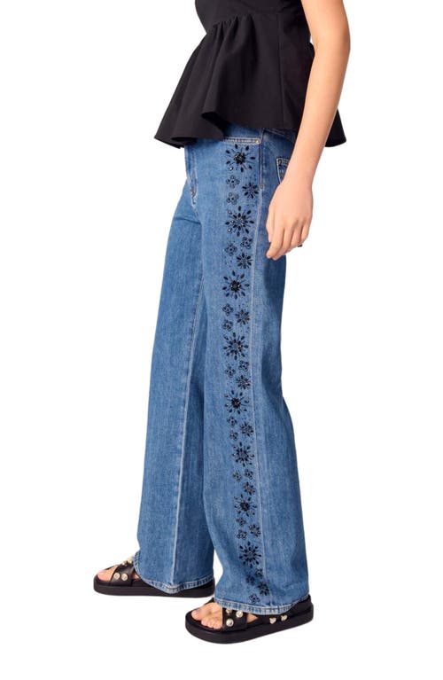 Maje Embroidered Jeans With Rhinestones In Blue