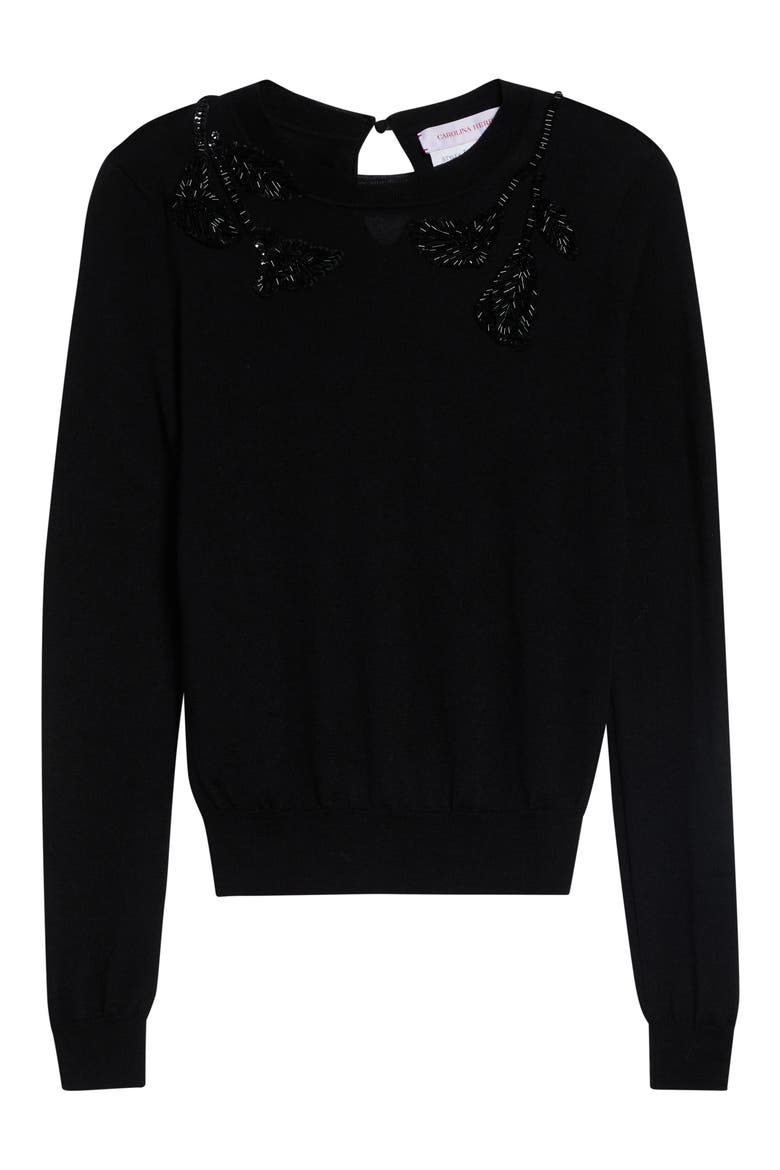 Beaded Shoulder Wool & Silk Sweater, Alternate, color, BLACK