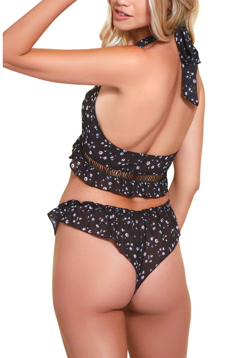 Printed Chiffon Halter Bralette & Panties Set, Alternate, color, BLACK