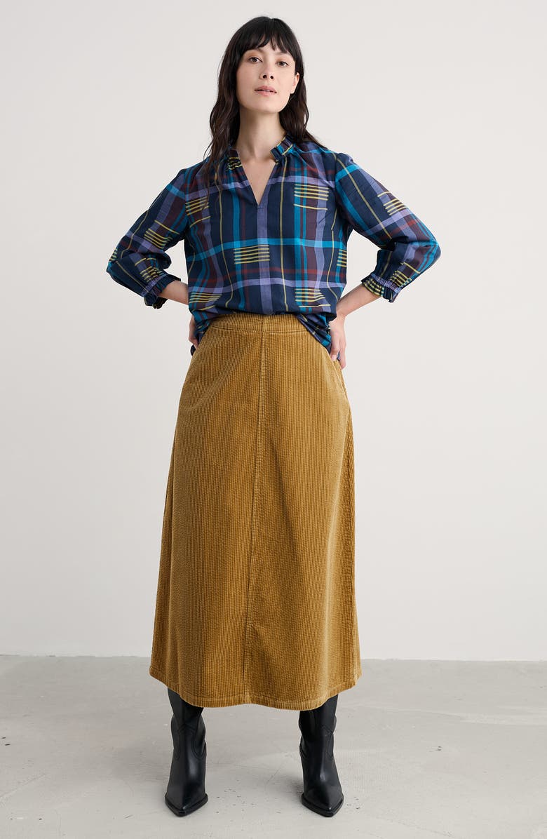 Seasalt Cornwall Aggie Ruffle Plaid Split Neck Shirt, Alternate, color, Cherry Tree Teal