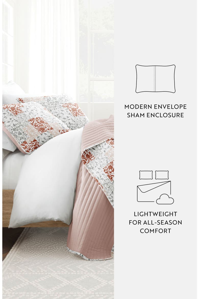 3-Piece Scroll Print Quilt Set - Queen, Alternate, color, BLUSH