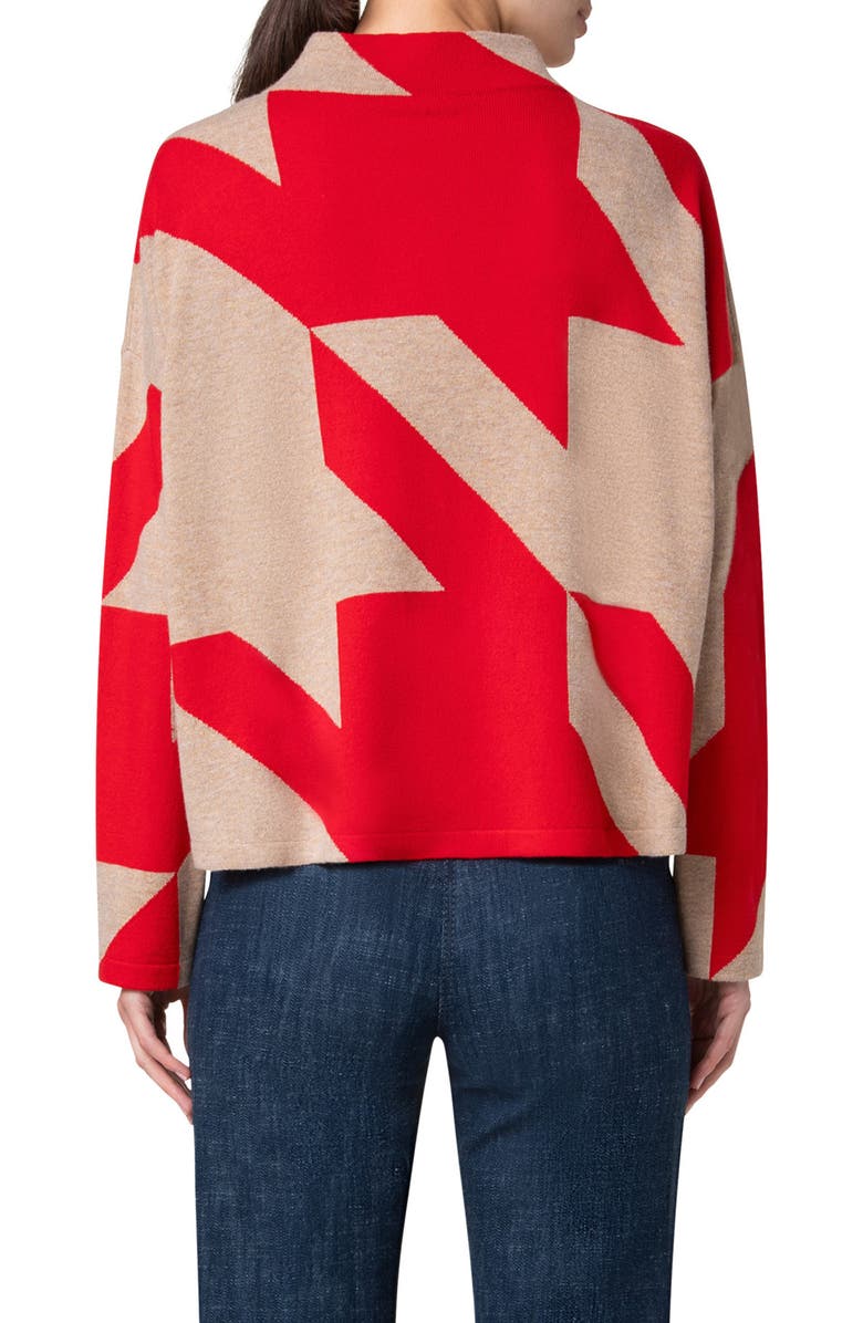 Akris punto Houndstooth Wool & Cashmere Funnel Neck Sweater, Alternate, color, 