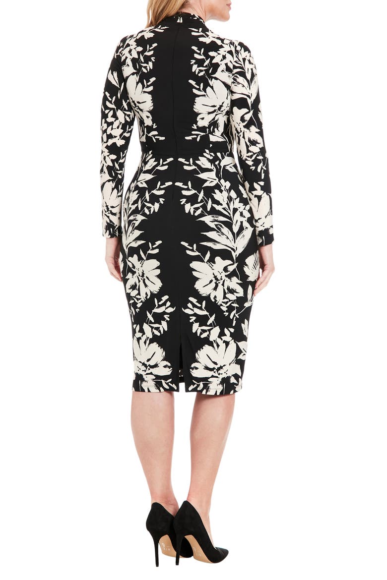 Floral Crisscross Neck Long Sleeve Midi Dress, Alternate, color, BLACK/ CREAM