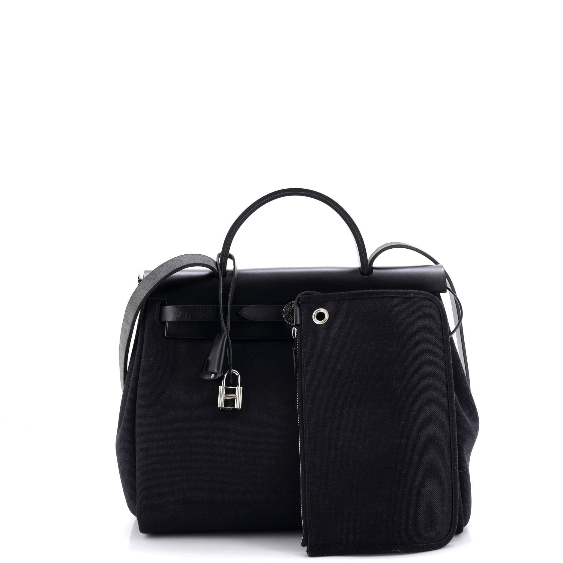 Pre-Owned Hermes Herbag Zip Leather and Toile 31, Alternate, color, Noir