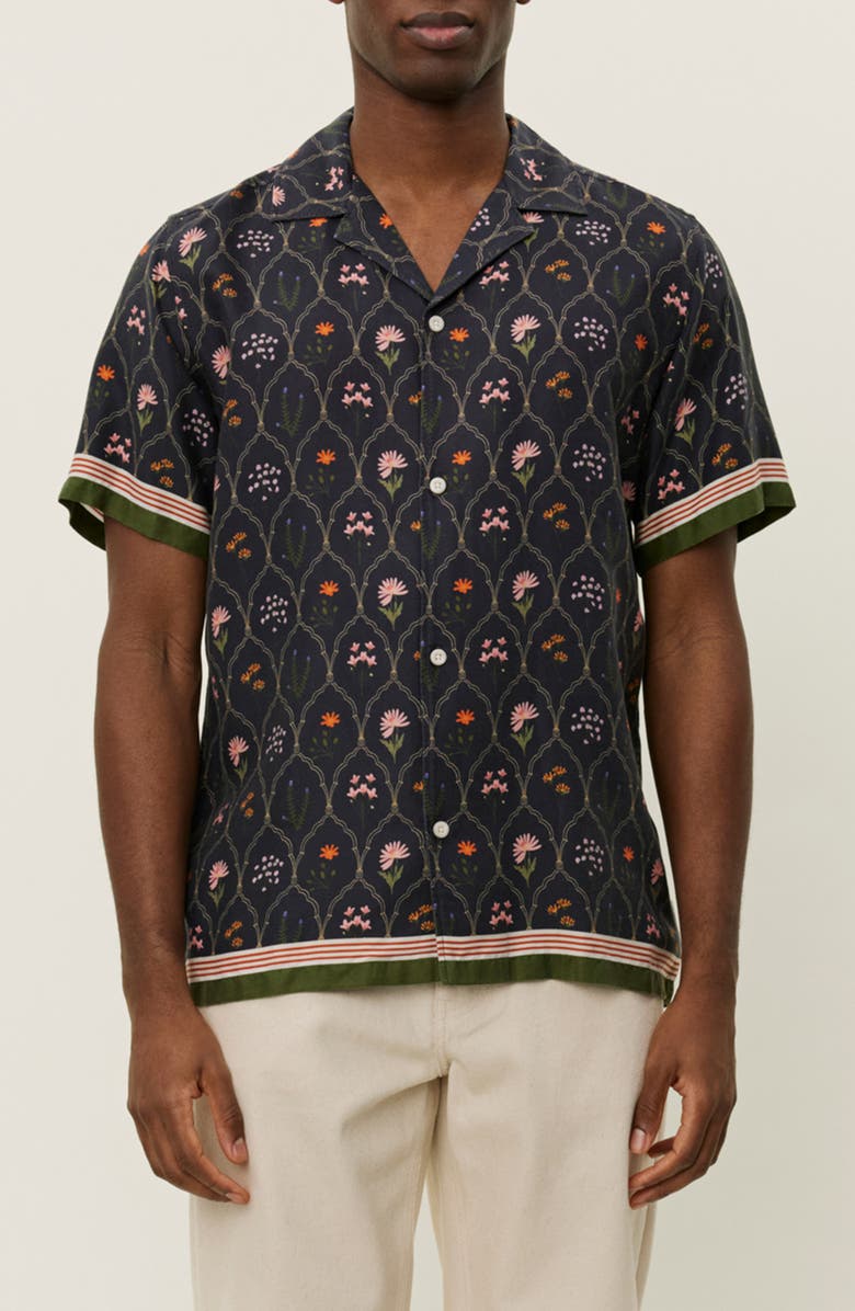 Les Deux Lukas Wildflower Short Sleeve Button-Up Shirt, Main, color, Dark Navy