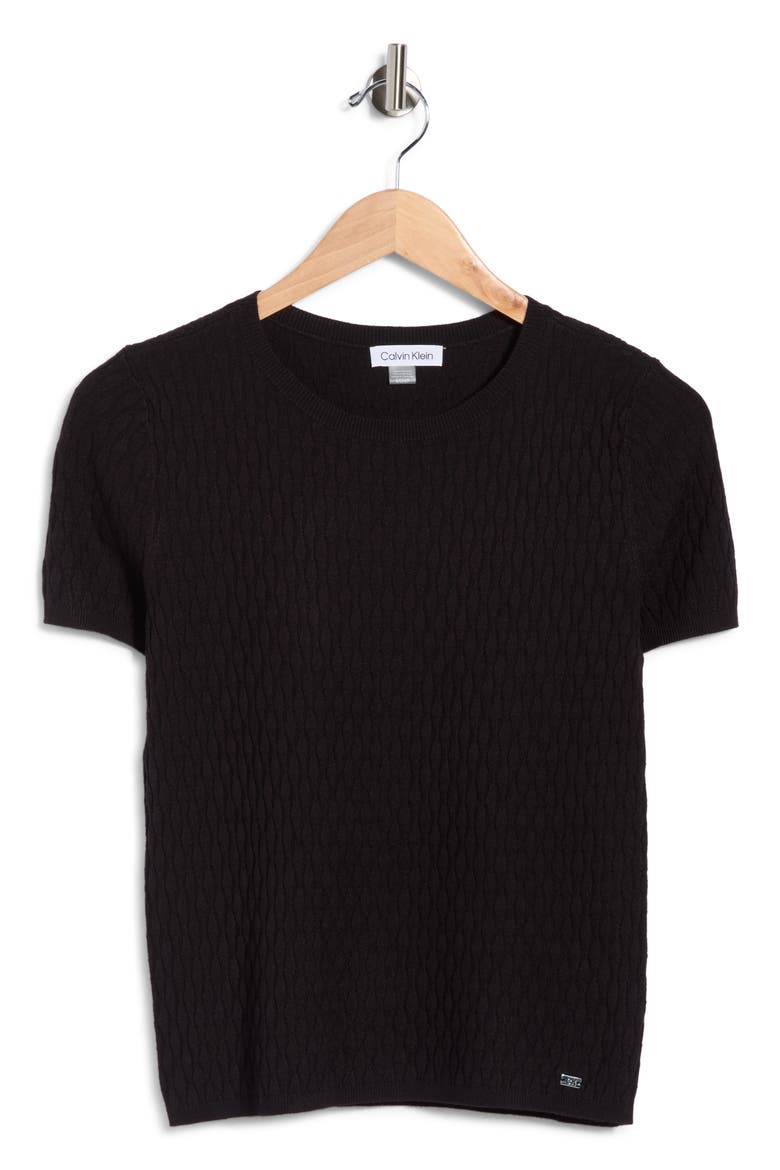 Textured Short Sleeve Sweater, Alternate, color, BLACK