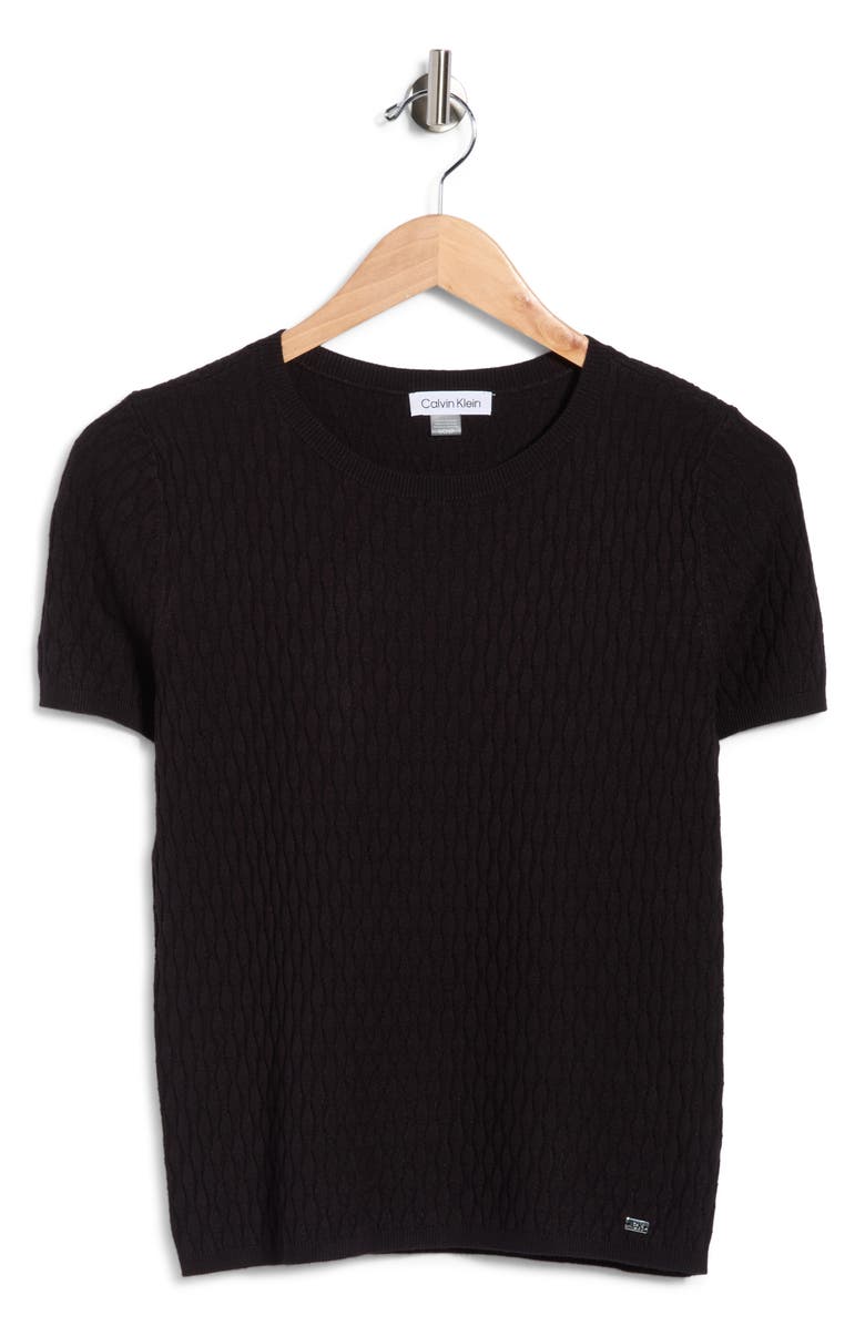 Calvin Klein Textured Short Sleeve Sweater, Main, color, Black