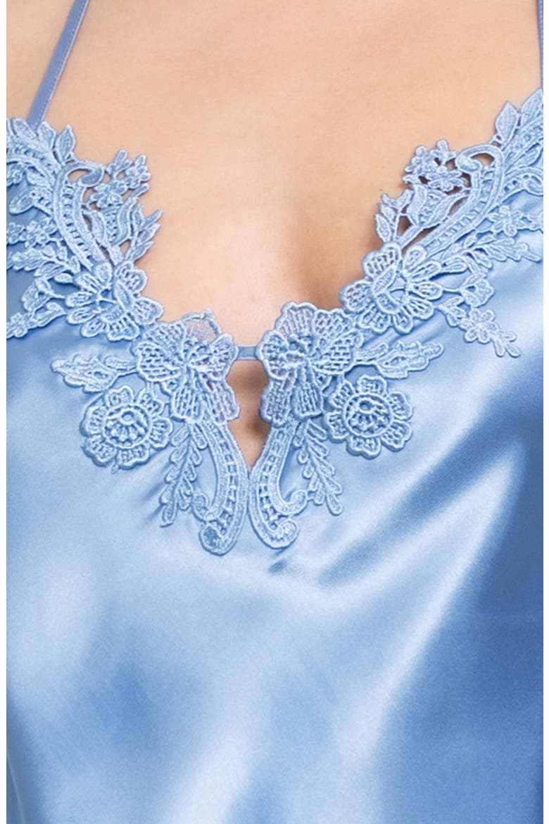 Raelynn Lace Trim Satin Chemise, Alternate, color, CORNFLOWER BLUE