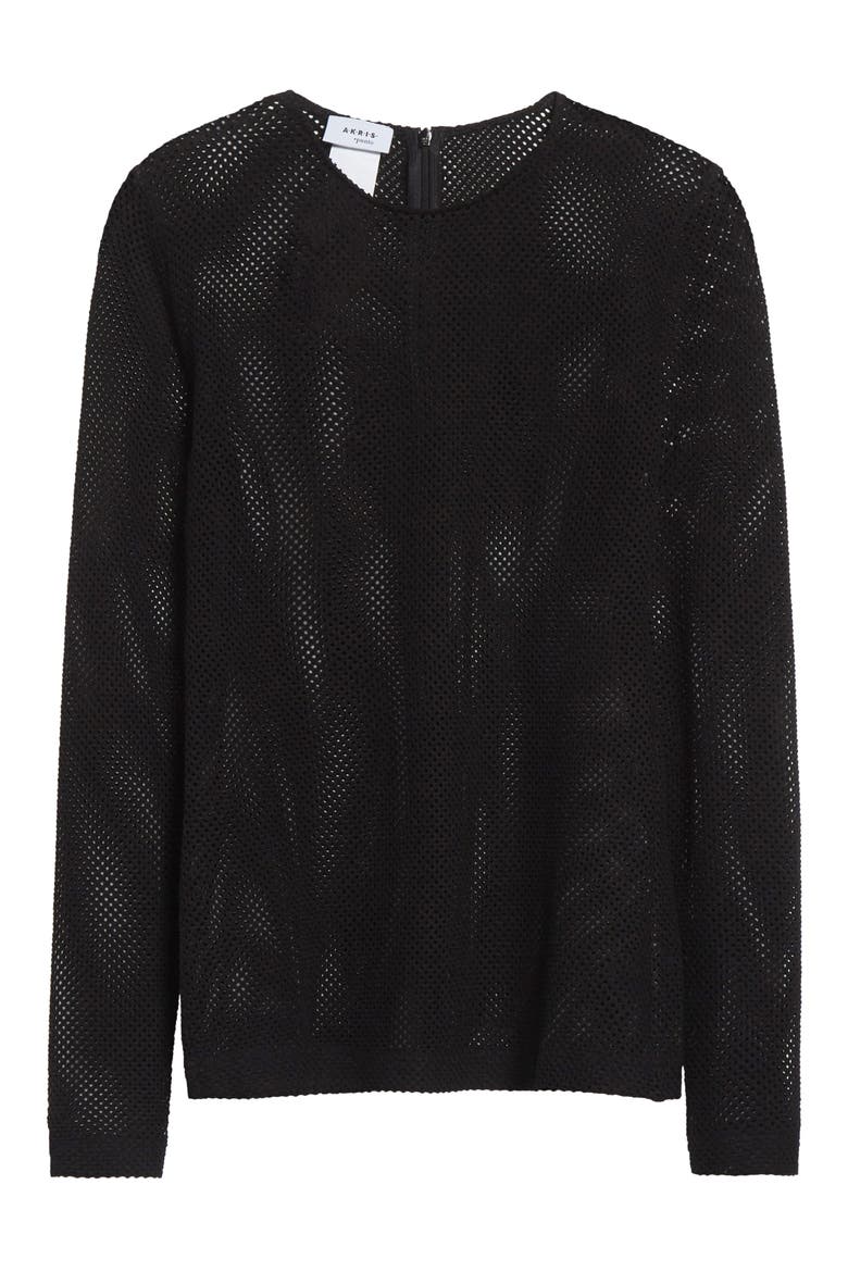Long Sleeve Sheer Fishnet Top, Alternate, color, BLACK