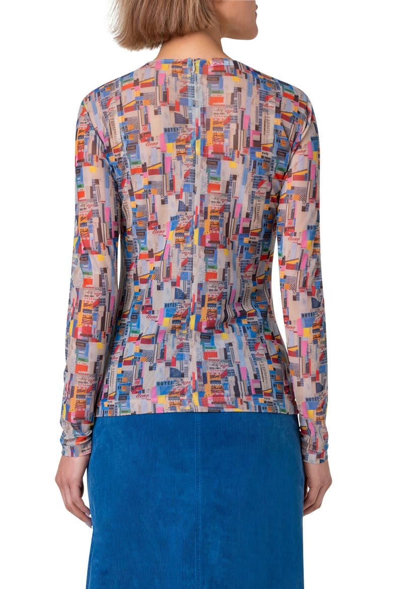 NYC Paper Collage Print Stretch Tulle Top, Alternate, color, MULTICOLOR