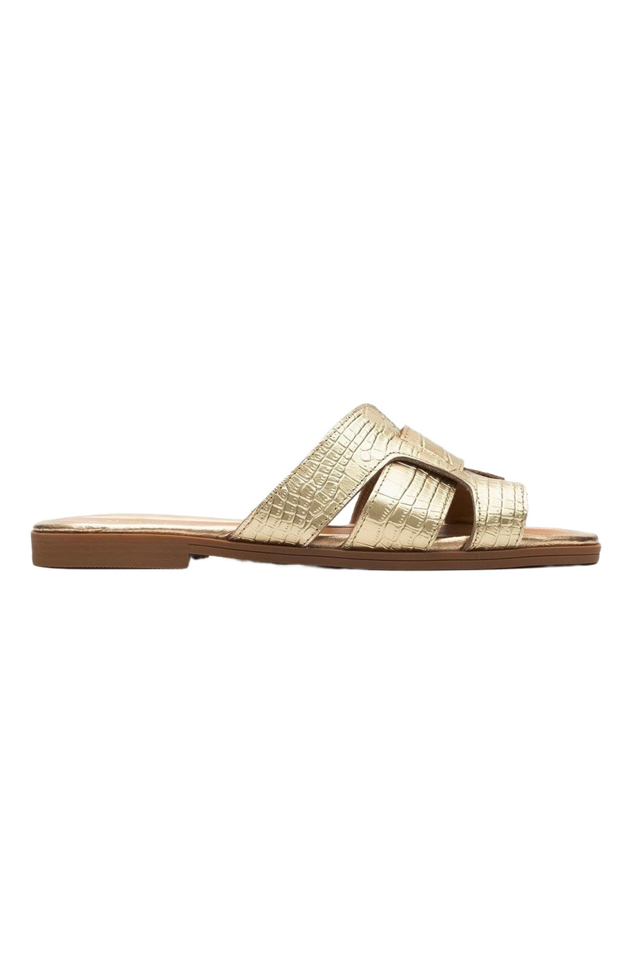 Forever & Always Shoes Notre Leather Slide Sandal, Alternate, color, Gold Leather