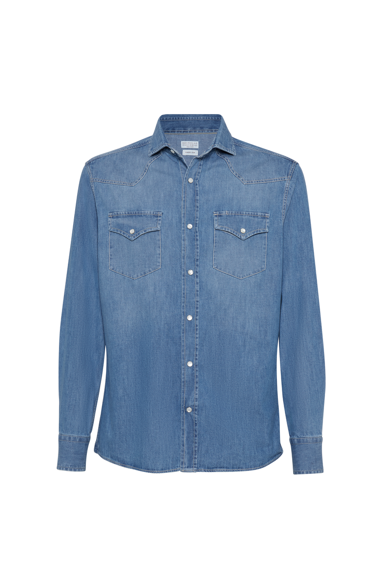Brunello Cucinelli Lightweight denim shirt, Main, color, Medium Denim