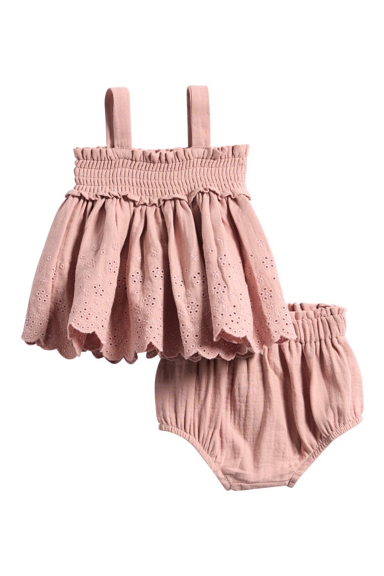 Embroidered Eyelet Organic Cotton Trapeze Top & Bloomers, Main, color, MAUVE