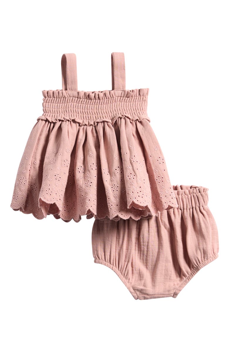 QUINCY MAE Embroidered Eyelet Organic Cotton Trapeze Top & Bloomers, Main, color, Mauve