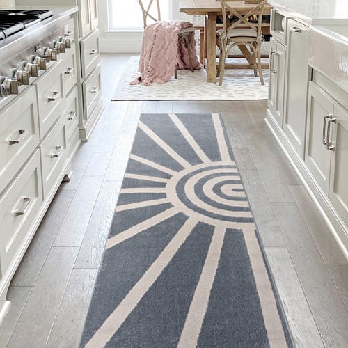 Jonathan Y Aelius Midcentury Scandinavian Abstract Sun Two-tone High-low Area Rug In Blue/white