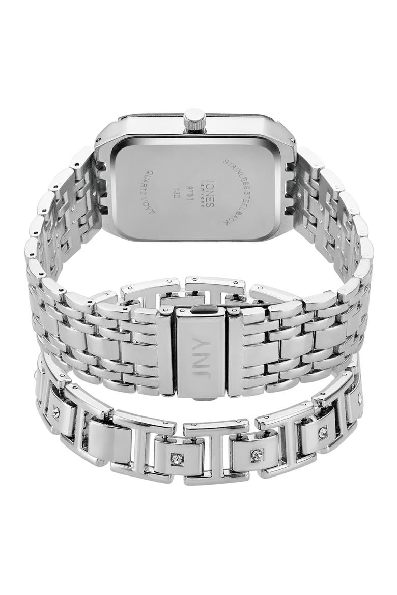 Three-Hand Quartz Mesh Strap Watch & ID Bracelet Set, Alternate, color, SILVER