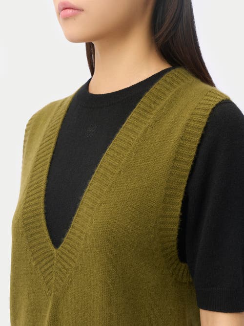 Gobi Mongolian Cashmere Relaxed V-neck Cashmere Vest In Green
