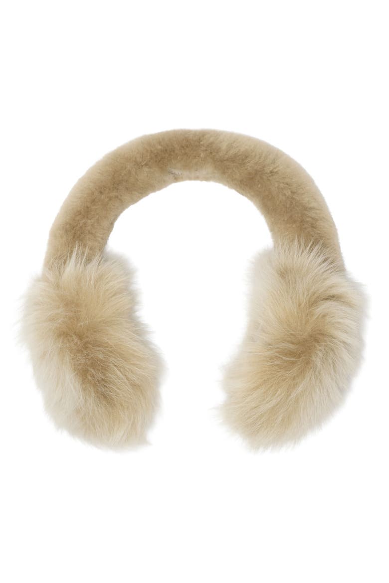 Genuine Shearling Earmuffs, Main, color, LINDEN BROWN
