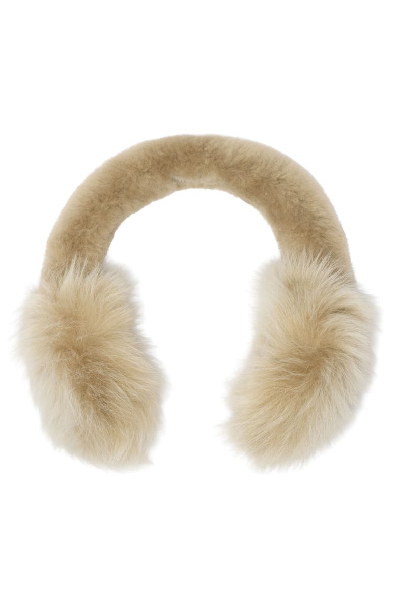 Burberry Genuine Shearling Earmuffs, Main, color, Linden Brown