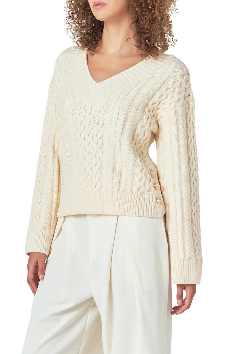 Endless Rose Cable Stitch Sweater, Alternate, color, Ivory