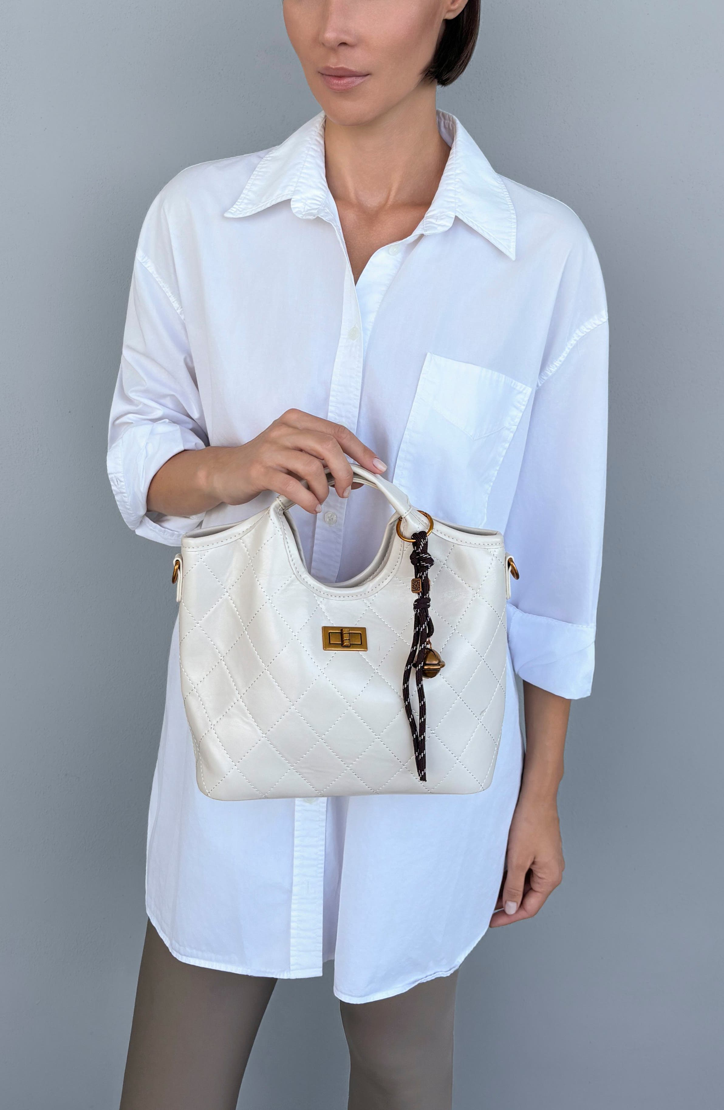 Quilted Faux Leather Handle Bag, Alternate, color, WHITE