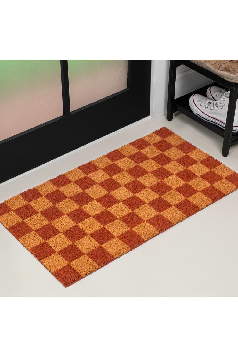 Peater Classic Casual Commerical Natural Coir Indoor/Outdoor Mat, Main, color, Natural Red Checker