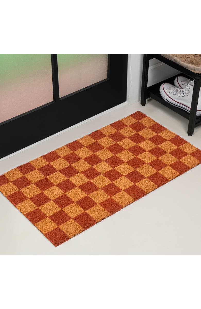 JONATHAN Y Peater Classic Casual Commerical Natural Coir Indoor/Outdoor Mat, Main, color, Natural Red Checker