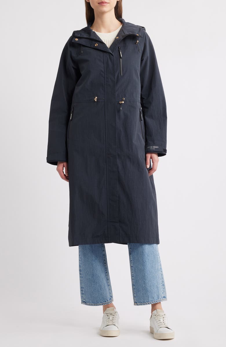 Ilse Jacobsen Rainvision Waterproof Hooded Long Raincoat, Main, color, Dark Indigo